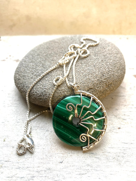 Malachite fossil necklace